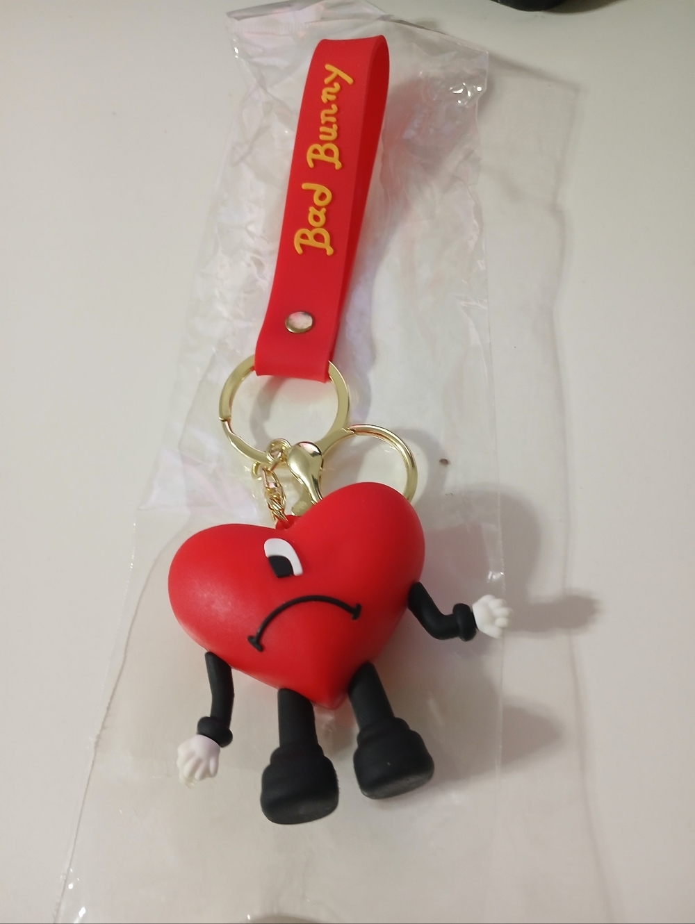 Bad Bunny Red Heart Keychain with Strap
